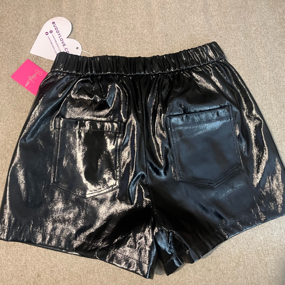 Buddy Love Shiny Black High Waist Shorts - Picture 3 of 4